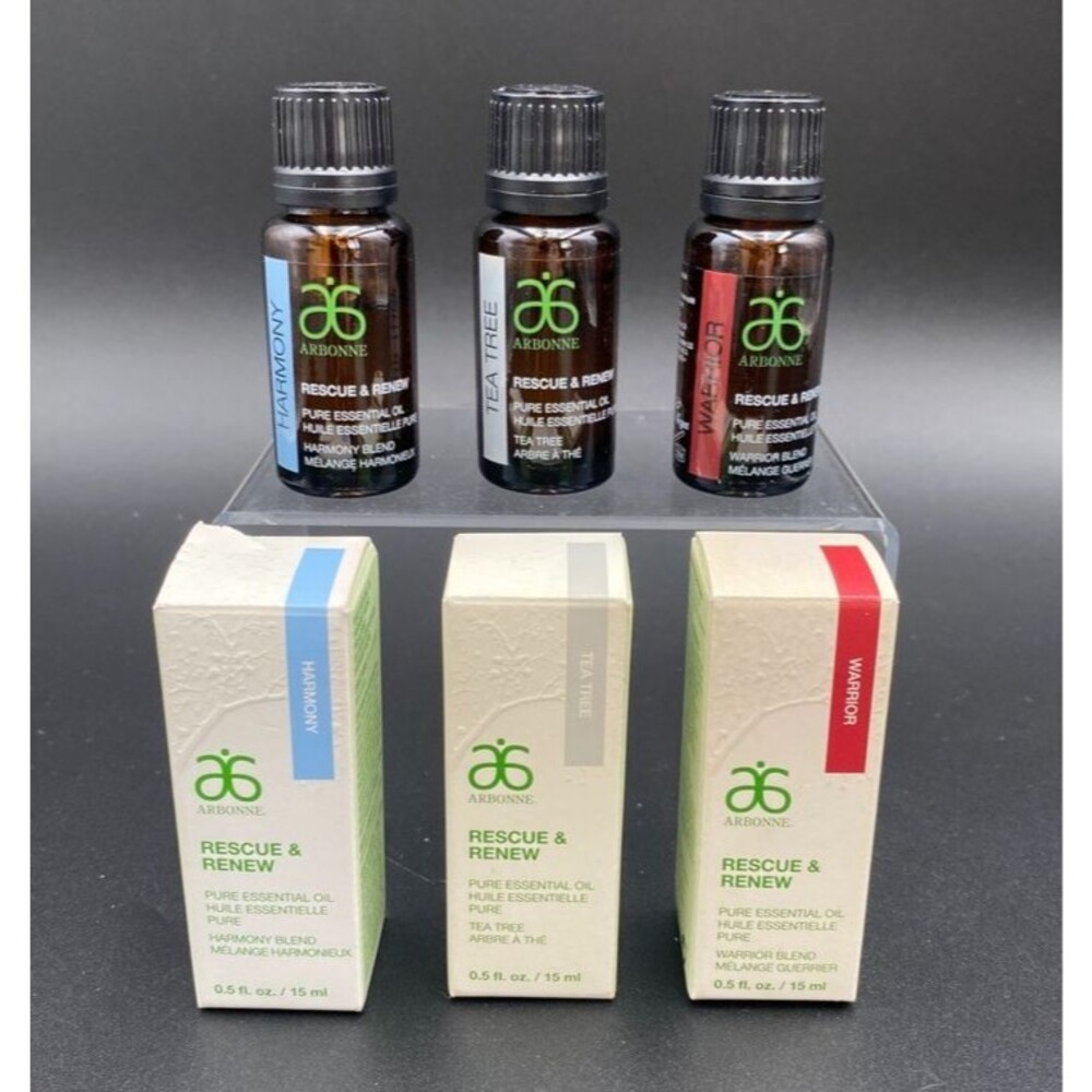 Arbonne Rescue & Renew Essential Oil Set Harmony Tea Tree Warrior 3x15ml New